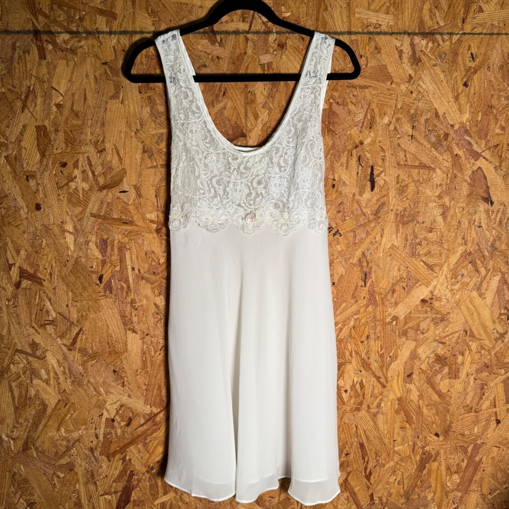 VTG Cinema Etoile Satin & Lace White Mini Dress Nightgown Bridal‎ Honeymoon XL